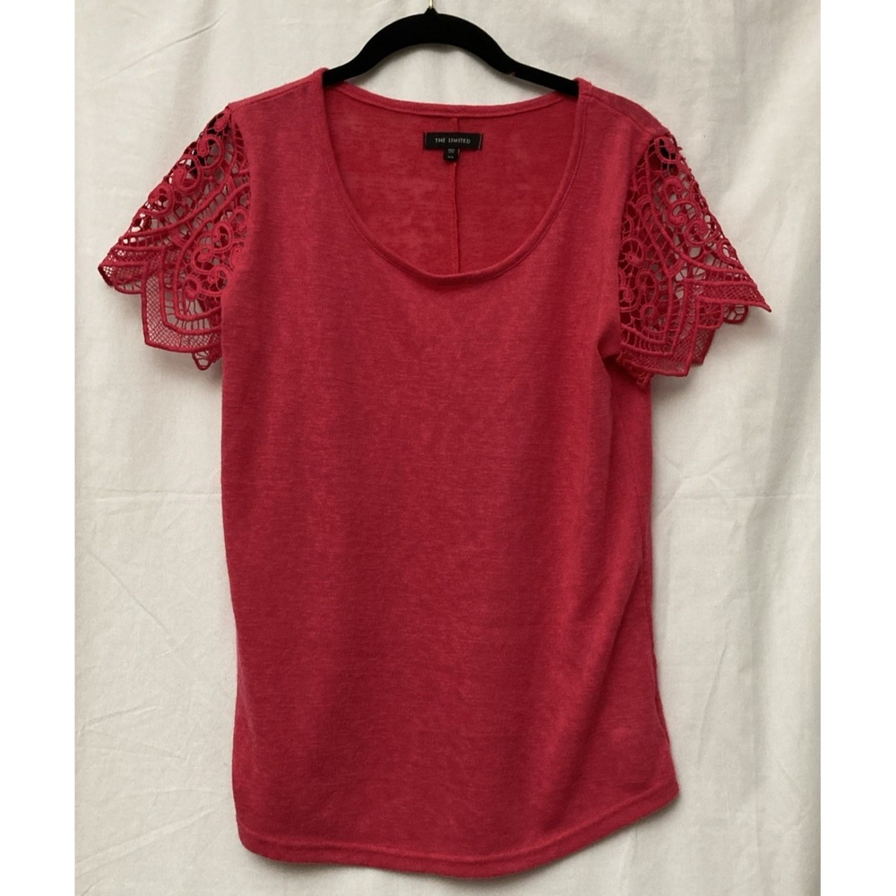 The Limited Women's Pink Short Sleeve Sweater with Lace Sleeves - Size M